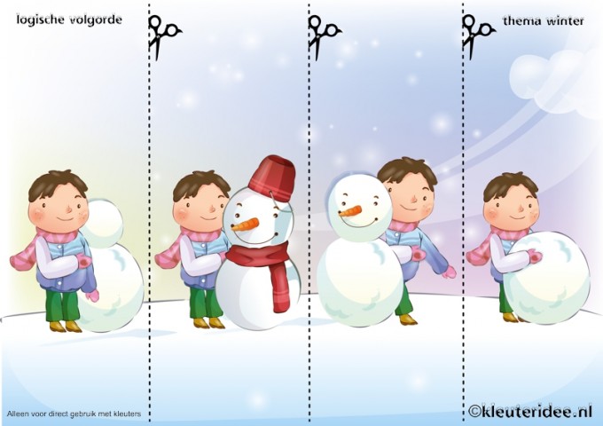 Leg-de-plaatjes-van-de-sneeuw-in-logische-volgorde-juf-Petra-van-kleuteridee-Snowman-sequence-free-printable.
